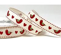 Bertie's Bows Red Love Bird Print 16mm Ivory Grosgrain Ribbon on a 3m Roll