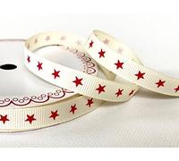 Bertie's Bows Red Star Print 9mm Ivory Grosgrain Ribbon on 3m Roll