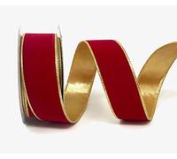 Bertie's Bows Red Velvet with Gold Back & Wired Gold Edge 38mm Ribbon on a 10m Roll