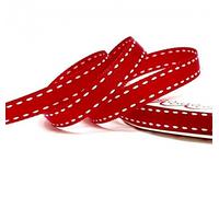 Bertie's Bows Red with White Saddle Stitch 9mm Grosgrain Ribbon on a 3m Length (N.B. This is Cut from a roll)