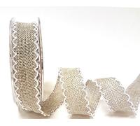 Bertie's Bows Silver Grey 25mm Burlap with White Lace Edge on a 2m Length (N.B. This is a Cut from a roll)