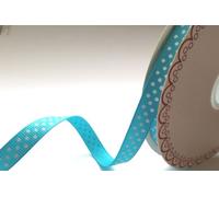 Bertie's Bows Turquoise with White Polka Dot 9mm Grosgrain Ribbon on a 25m Roll