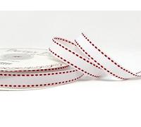 Bertie's Bows White Grosgrain with Red Saddle Stitch Grosgrain Ribbon 13mm 3m Length (N.B. This is a Cut from a roll, Presented on a Ribbon Card)