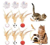 Bertifive 9pcs Cat Ball Toy Set, Bouncy Ball With Feather, Interactive Feather Toy for Indoor Cats, Cat Crinkle Balls, Kitten Teething Toys, Bouncy Tails Toys Stimulate Hunting Instincts for Gift