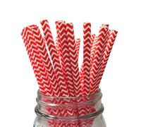 Berto Paper Straws 25pcs, Biodegradable Recyclable Drinking Straws for Wedding | Birthday Party Straws for Cocktail, Holiday, Coffee, Soda, Baby Shower Suppliers. (White with Red Chevron)