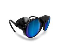 BERTONI Glacier Polarized Sunglasses for Mountain Hiking Trekking Ski mod ALPS Italy (Black - Polarized Blue Mirror)