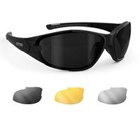 Bertoni Motorcycle Bikers Glasses Windproof 3 Interchangeable Antifog Lenses Included mod AF109A Mat Black by Bertoni Italy Motorbike Riding Sunglasses