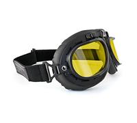 BERTONI Motorcycle Goggles Vintage Aviator Style - Mat Black - AF195 Motorbike Helmets Goggles (Yellow Lenses)
