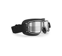 BERTONI Motorcycle Riding Goggles - Black Leather with Chromed Frame - Anticrash Ventilated Lens AF188 - Motorbike Helmets Goggles (Clear Silver Mirrored Lens)