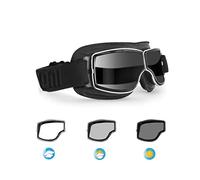 BERTONI Motorcycle Riding Goggles - Black Leather with Chromed Frame - Anticrash Ventilated Lens AF188 - Motorbike Helmets Goggles (Photochromic Lens)