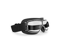 BERTONI Motorcycle Riding Goggles - Black Leather with Chromed Frame - Anticrash Ventilated Lens AF188 - Motorbike Helmets Goggles (Clear Lens)