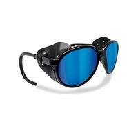 BERTONI Polarized Sunglasses for Mountain Hiking Trekking Glacier Snow mod. CORTINA Italy Shiny Black (Smoke Polarized Lenses/Blue Mirror)