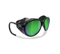 BERTONI Polarized Sunglasses for Mountain Hiking Trekking Glacier Snow mod. CORTINA Italy Shiny Black (Smoke Polarized Lenses/Green Mirror)