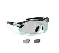 BERTONI Sport Sunglasses Cycling MTB Running Ski Golf Polarized Photochromic with Optical Carrier mod. QUASAR (Black-Aquamarine/Photochromic Polarized)