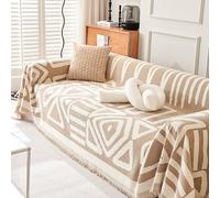 BERULL Geometry Line Chenille Sofa Cover Cloth Nordic Tassel Throw Blanket Full Four Season Soft Comfort Dust Scratch Protection Covers Sofa Blanket Carpet,brown,70.8 * 165.35in