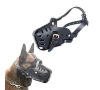 BERULL Leather Dog Muzzle, Adjustable Breathable for Medium Large Dogs, Black, Size - 35*50cm