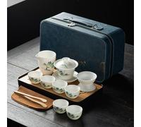 BERULL Procelain Chinese Tea Set, Portable Gongfu Teapot Set with Tea Tray And Tea Towel,Tea Sets for Travel, Gifting, Home, Picnic, Office,C,blue bag