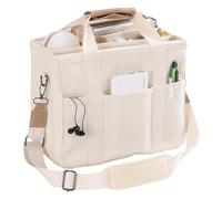 BERULL Women Canvas Tote Bag with Multi Pockets Large Capacity Crossbody Shoulder Bag Light Handbag Mommy Bag,Beige,One Size