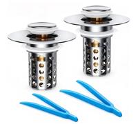 Beruth Bathroom Sink Stopper Hair Catcher, 304 Stainless Steel Pop Up Drain Strainer for 1.1''~2.36'' Basin, Upgraded Silent & Odor-Proof Design, Removable Filter Basket & Easy Install（2 Pcs）