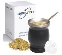 Beruth Bombilla Yerba Mate Gourd, 8oz Stainless Steel Tea Cup Set with a Multifunctional Lid, Two Straws and Cleaning Brushes, Double Walled Coffee Mug Heat Insulation Anti Scalding BR2302 (Black)