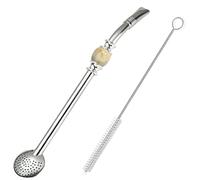 Beruth Reusable Bombilla Yerba Mate Tea Straw - Stainless Steel Strainer Filter with a beautiful bead - Metal Straw for Drinking Loose Leaf Tea, Coffee, Cocktails - Includes Cleaning Brush by