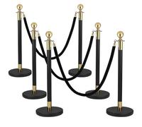 Berverra 6PCS Black-Gold Stanchion Set, Queue Pole with 5 feet Black Velvet Rope, Crowd Control Barriers, Stainless Steel Stanchions Suitable for Theaters, Party, Exhibition Center, Ticket Office