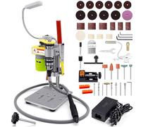 BERXOL Mini Drill Press, Tabletop Drill Press, Portable Electric Drilling Machine, with Rotary Tool Flexible Shaft Attachment, B10 Chuck, Drill Bit and Clamp for