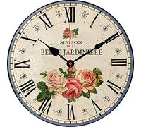 BERYART 14 Inch Silent Non-Ticking Wall Clock Roman Numerals Retro Flowers Clocks Wooden Round Clocks Battery Operated Indoor Decorative Wall Clocks Rustic Style Home Decor Wall Clock