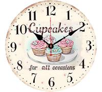 BERYART Silent Non Ticking Wall Clocks, 14 inch Quartz Excellent Accurate Sweep Movement Wooden Wall Clock, Decorative for Kitchen, Living Room, Dining Room, Bedroom, Office (Cupcakes Clock)