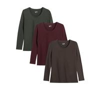 Berydale Damen BD159 Langarmshirt, Graubraun, Dunkelgrün, Burgunder, L (3er Pack)
