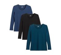 Berydale Damen BD159 Langarmshirt, Schwarz, Pertol Jeansblau, X-Small (3er Pack)