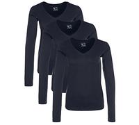 Berydale Women's Long Sleeve V-Neck T-Shirt, pack of 3, Dark Blue, M
