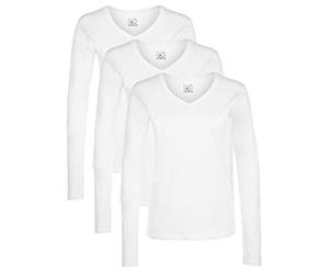 Berydale Women's Sweatshirt: Long Sleeve Shirt with V-Neck, pack of 3, white, S