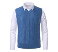 Beryielite Men's Argyle Sweater Vest Classic V Neck Knitwear Sleeveless Pullover Warm Cable Knitted Tank Top