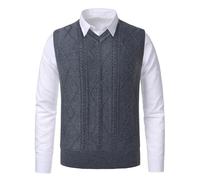 Beryielite Men's Argyle Sweater Vest Classic V Neck Knitwear Sleeveless Pullover Warm Cable Knitted Tank Top Dark Grey