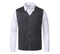 Beryielite Men's Sleeveless Cardigan Button Placket and V Neck Knitwear for Fall and Winter
