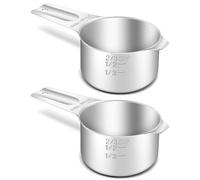 BERYLER 2PCS 2/3Cup (160ml, 5.3oz) Single Measuring Cup, Stainless Steel Measure Scoop, Metric and US Measurement, Heavy Duty, Dishwasher Safe