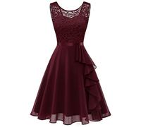 Berylove Dress with Ruffle Hem Cocktail Dress Women's Elegant for Wedding Evening Dress Short, burgundy, S