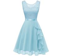 Berylove Dress with Ruffle Hem Cocktail Dress Women's Elegant for Wedding Evening Dress Short, lightblue, L