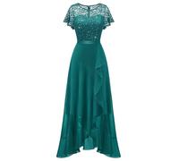 Berylove Evening Dress Long Elegant for Wedding Dress with Slit Cocktail Dress Women's Elegant with Sleeves Elastic Waist, Glitter Peacock Green, XL