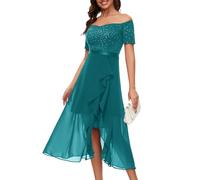 Berylove Evening Dress - Women's Long Glitter Cocktail Dress for Wedding or Prom - Off Shoulder - Peacock Green, M
