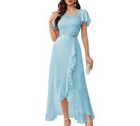 Berylove Formal Evening Dresses for Women - Wedding Dresses, Short Sleeves, Ruffled, Long Evening Dresses, Prom Dresses, Bright blue, 3XL