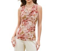 Berylove Summer Cowl Neck Top Sleeveless Corset Shirts for Women Party Ruched Printed Nightclub Tank Tops Print Rosa XL