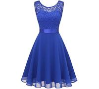 Berylove Women Short Floral Lace Bridesmaid Dress Vintage Cocktail Party Swing Dress BLP7005 B-RoyalBlue-M