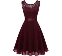 Berylove Women Short Floral Lace Bridesmaid Dress Vintage Cocktail Party Swing Dress BLP7005BBurgundyM