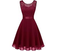 Berylove Women Short Floral Lace Bridesmaid Dress Vintage Cocktail Party Swing Dress BLP7005BDarkRed2XL