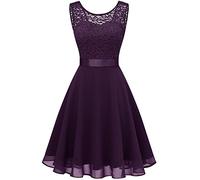 Berylove Women Short Floral Lace Bridesmaid Dress Vintage Cocktail Party Swing Dress BLP7005BGrapeL