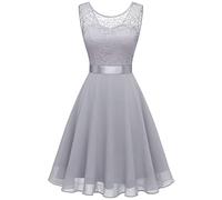 Berylove Women Short Floral Lace Bridesmaid Dress Vintage Cocktail Party Swing Dress BLP7005BGreyS