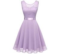Berylove Women Short Floral Lace Bridesmaid Dress Vintage Cocktail Party Swing Dress BLP7005BLavenderM