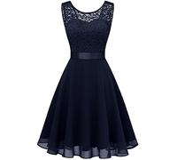 Berylove Women Short Floral Lace Bridesmaid Dress Vintage Cocktail Party Swing Dress BLP7005NavyXS